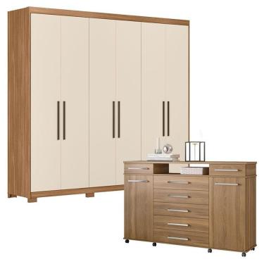 Imagem de Cômoda e Guarda Roupa Casal London Venice 62080PE 8 Portas 9 Gavetas em MDF e MDP com P...