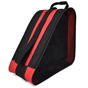 Imagem de lyrlody Bolsa de Skate, Mochila de Rollerskate Em Linha Skate Saco de Transporte Multifuncional Oxford Com Alça de Ombro Ajustável 3 Bolsos para Skates para Skates Capacate (vermelho)