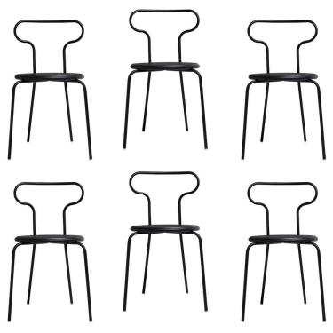 Imagem de Conjunto 6 Cadeiras Base Tubular Fixa Fantasminha Chef Preto