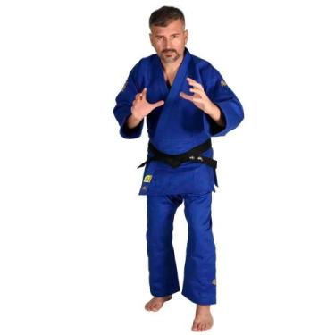 Imagem de Kimono de Judo MKS CBJ Oficial Jisseki Azul Gold Line (Profissional), 