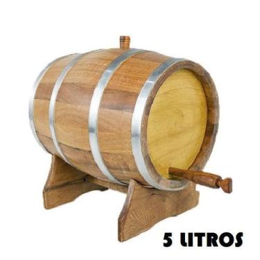 Imagem de Barril de Madeira Carvalho Natural - Aro Inox - 5 Litros
