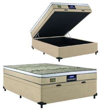 Imagem de Cama Box Baú Casal Colchão Espuma D33 Fort Gazin 138x188x62cm Bege / Branco