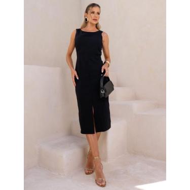 Imagem de Vestido Midi de Linho com Alças Largas e Fenda Sofisticada - Lumia, Pr