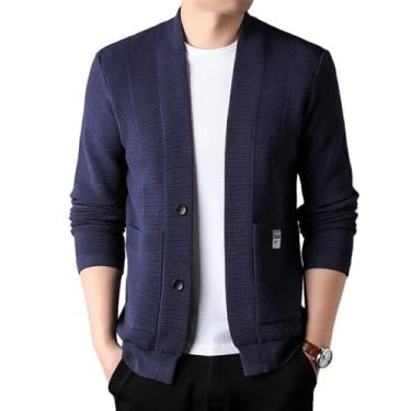 Imagem de Jaqueta De Malha Masculina De Cor Sólida Com Decote Em V Jaqueta Casual Botão Placket Com Bolsos Cardigã Masculino Primavera Outono Transição Homens Manga Comprida, C-dark Purple, M