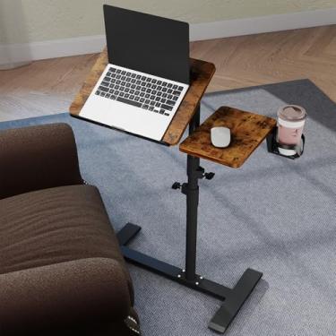 Imagem de YUHFERA Mesa de rodinhas para laptop, altura e ângulo ajustável sobre a cama com rodas, mesa inclinável para laptop para sofá com suporte de copos, bandeja de mesa de cama para comer (rústico)