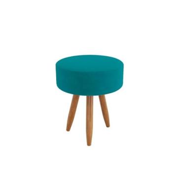 Imagem de Puff Decorativo Redondo Sofisticado Sala de Estar Moderno Cor:azul Turquesa