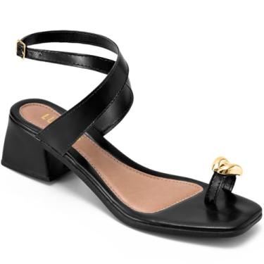 Imagem de Sandália Feminina Lumiss Salto Baixo Bloco Bico Quadrado Enfeite Metalizado Confortável preto36