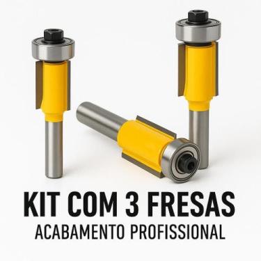 Imagem de Kit 3 Fresas Reta 13Mm Rolamento Tupia Manual 6Mm Acabamento - Vonder