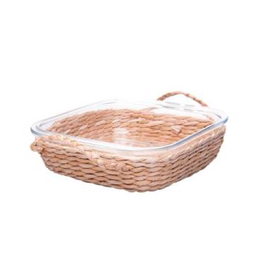 Imagem de Refratário 21,5 x 19 cm de vidro com suporte e alça em fibra natural W