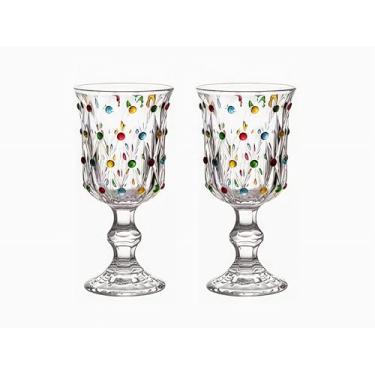 Imagem de Taça de vinho com pontos coloridos em relevo, taças de vinho coloridas sem chumbo de 200 ml, copos de bebida para bar de festa de casamento e uso diário, conjunto de 2
