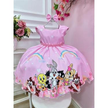 Imagem de Vestido Infantil Baby Looney Tunes Rosa Laço Festas - Fabuloso Ateliê,