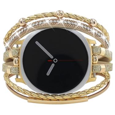 Imagem de Pulseira de couro Boho compatível com Samsung Galaxy Watch 8 de 40 mm/44 mm, Galaxy Watch 8 Classic de 46 mm, pulseira ajustável multicamadas feita à mão para Galaxy Watch 8/8 Classic feminino e