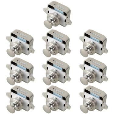 Imagem de Tzdxfgl 10 fechaduras de armário com botão de pressão, trava de porta, trava de porta de armário elegante, fechaduras de armário sem chave, trava de botão decorativo, trava de câmera para trailer