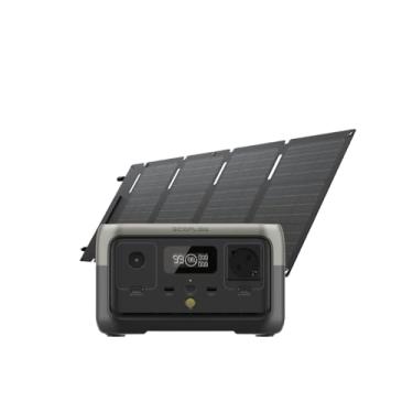 Imagem de Kit Estação de Energia Portátil River 2 Ecoflow 127V Com Painel Solar Dobrável 45W USB C, Bateria LiFePO4 e Carregamento Rápido em 1h