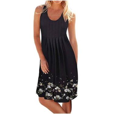 Imagem de Mulheres Casual Sem Mangas Floral Mini Vestido Verão Praia Halter Neck