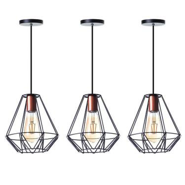 Imagem de Kit 3 Pendentes Aramado Cristal 24Cm Cobre Interno Ideallume