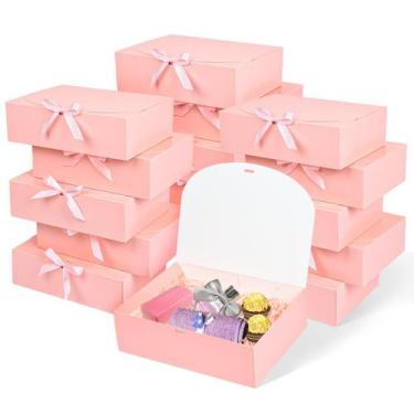 Imagem de Caixas de presente WLUSEAXI, pacote com 15, rosa, 27x20x8 cm com fita