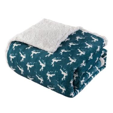 Imagem de Cobertor LBRO2M Sherpa Fleece Twin Size Natal Verde Branco