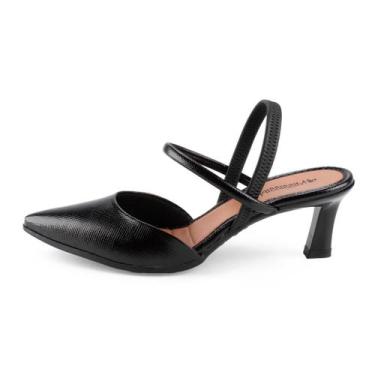 Imagem de Sapato Mississipi Slingback Bico Fino Salto Medio, 38, Preto