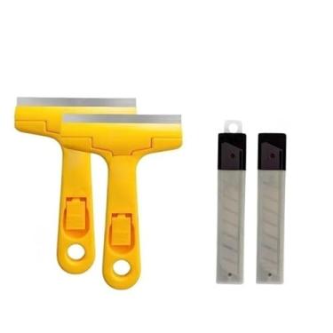 Imagem de Conjunto de raspadores multiuso de 2 peças com várias lâminas profissionais para limpar caixas, vidros, pisos e azulejos de cerâmica(2 Raspadores + 12 Lâminas)