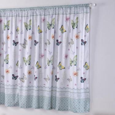 Imagem de Cortina Infantil, Poliéster 300 Fios, Estampa Digital, Branca com Detalhes, 2,00x1,50m, para Varão Simples (Borboletas)