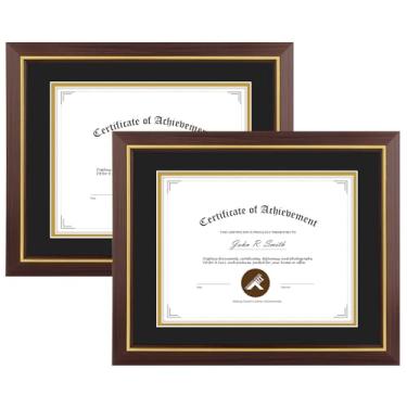 Imagem de Moldura para diploma de 28 x 35 cm marrom com acabamento dourado - Display 21 x 28 cm com tapete duplo preto sobre ouro ou certificado de 28 x 35 cm sem tapete - Madeira com vidro temperado - Exibição