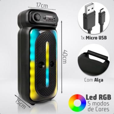 Imagem de Caixa de Som Bluetooth Grande 20W LED RGB, Karaokê com Microfone Contr