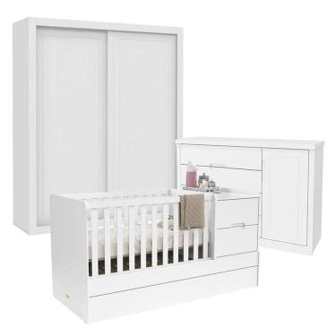 Imagem de Quarto De Bebê 2 Portas Tutto New Com Berço Multifuncional Formare Branco Acetinado - Matic