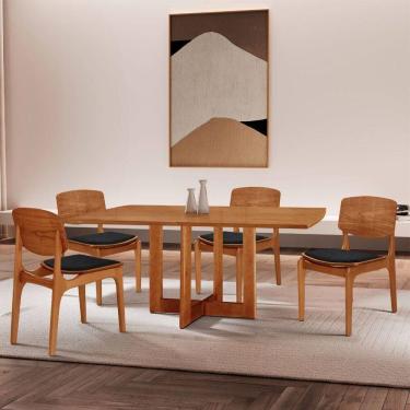Imagem de Mesa 120 Laminado Com 4 Cadeiras Malta Gold Moderna Mobília Linho Preto / Imbuia Nat.