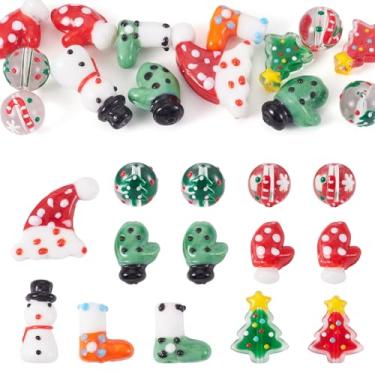 Imagem de Elecrelive 14 peças de contas de Natal para joias, luvas de árvore de Natal de boneco de neve, contas de lampwork, pingentes de vidro de Natal para pulseiras faça você mesmo, colares, brincos