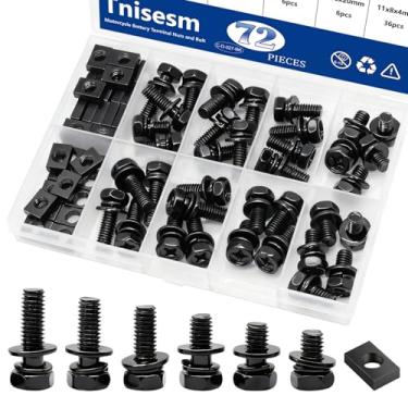 Imagem de Tnisesm Kit de parafusos e porcas de motocicleta de terminal de bateria de 72 peças M6 x 10/12/16/18/20 mm Parafuso de bateria de aço inoxidável 304 com porca quadrada para quadriciclo, motocicleta