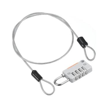Imagem de PATIKIL Cabo de aço de segurança com trava de combinação de 4 dígitos, 1 conjunto de corda de fio de segurança revestida de 1,6 m cadeado de laço duplo para bagagem de viagem ao ar livre, cinza claro