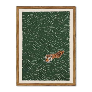 Imagem de Arte de parede emoldurada de tigre japonês, decoração de parede de imagens de natação de tigre vintage, pinturas engraçadas de animais selvagens, impressões em tela, ecléticas, decoração de casa para