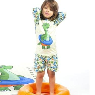 Imagem de Conjunto Infantil Menino Blusa Manga Longa e Sunga Boxer Proteção UV 50+ Dinossauro 2 peças Tam 6 a-Masculino