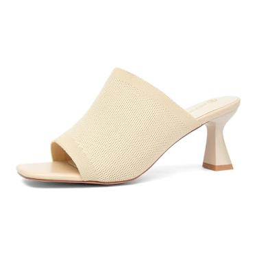 Imagem de NEWBELLA Sandália feminina de salto quadrado salto gatinho grosso sem cadarço confortável, Damasco, 40