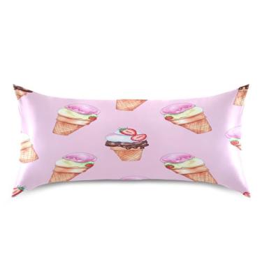 Imagem de xigua Fronha de cetim de sorvete aquarela para cabelo e pele lavável à máquina almofada de cetim antiderrapante refrescante capa de cama king com fecho de envelope, 50,8 cm x 101,6 cm