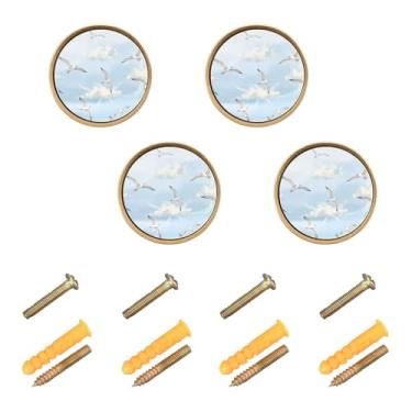 Imagem de Burbuja Maçanetas de armário de cozinha Seagull, pacote com 4, puxadores redondos de 3,5 cm, puxadores de cômoda com parafusos para armários de cozinha, quarto, armário