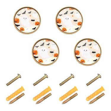 Imagem de Burbuja Pumpkins Boo Puxadores de Armário de Cozinha Pacote com 4, Puxadores de Gaveta Redondos de 3,5 cm com Parafusos para Cozinha Quarto Armários Armário