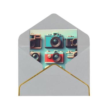 Imagem de SKKNT Coleção de câmera retrô legal impressão cartões de felicitações para todas as ocasiões cartões de notas em branco versáteis com envelopes 11,4 x 15,2 cm