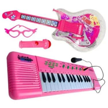 Imagem de Teclado Rosa Infantil Com Microfone E Guitarra - GBG STORE