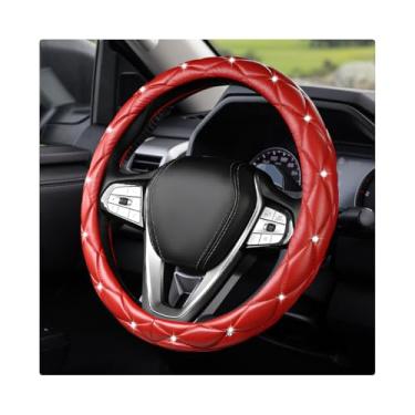 Imagem de MTRPS Capa de volante de carro brilhante, couro diamante de 38 cm, antiderrapante, protetor de volante, capa fofa de strass brilhante, decoração automotiva para mulheres e meninas (vermelho)