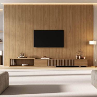 Imagem de Rack Extensível com Painel para Tv até 86 Polegadas Ripado 360x250cm Aruá Cabecasa Madeiraoriginals Jatoba