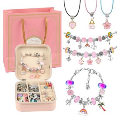 Imagem de 163 peças de kit de fabricação de joias DIY com caixa de presente – Conjunto de miçangas e pingentes boêmios para pulseiras, colares, tornozeleiras