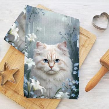 Imagem de Toalhas de cozinha fofas para gatos, toalhas de prato de microfibra de flores coloridas para secar pratos, panos de cozinha macios absorventes para pratos, toalha de mão para banheiro, sala de estar