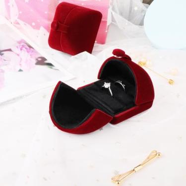 Imagem de Caixa de anel duplo de veludo vinho tinto caixa de presente para casal anel de noivado brinco exibição de joias para pedido de aniversário de casamento
