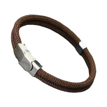 Imagem de Pulseira Masculina Clássica De Corda Dupla Trançada Artesanal Com Five