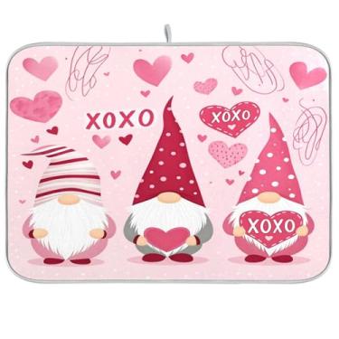 Imagem de Tapete de secagem de pratos com corações para dia dos namorados, 40,64 x 45,72 cm, rosa, amor, floral, Xoxo, anões, menina, coração, pratos secos, escorredor, tapetes, protetor de mesa para bancadas, decoração de casa