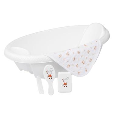 Imagem de Kit Hora do Banho Infantil 5 itens para Rotina de Higiene Diária Sem Stress, Estável, Leve e Seguro Para Cuidar do Bebê em Casa