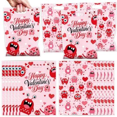 Imagem de Falueqg Sacolas de lembrancinhas de festa de Dia dos Namorados - 50 peças para Dia dos Namorados, coração vermelho, amor, doces, lembrancinhas fofas de festa de monstro dos namorados para crianças