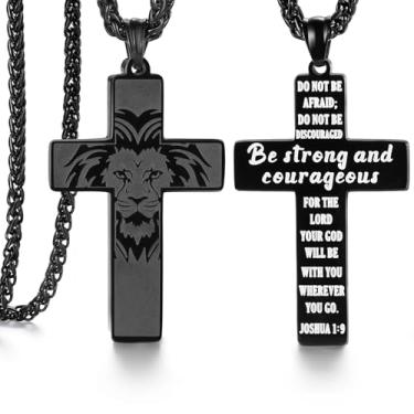 Imagem de SAM & LORI Colar de cruz preta para homens, filhos, 10, 12 anos, presente adolescente, dia dos namorados, aniversário, batismo, 1ª comunhão, presente de confirmação, pingente, Natal, meia de Natal